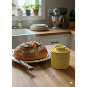 Butter Bell The Original Butter Bell Crock by L. Tremain Yellow Scroll French